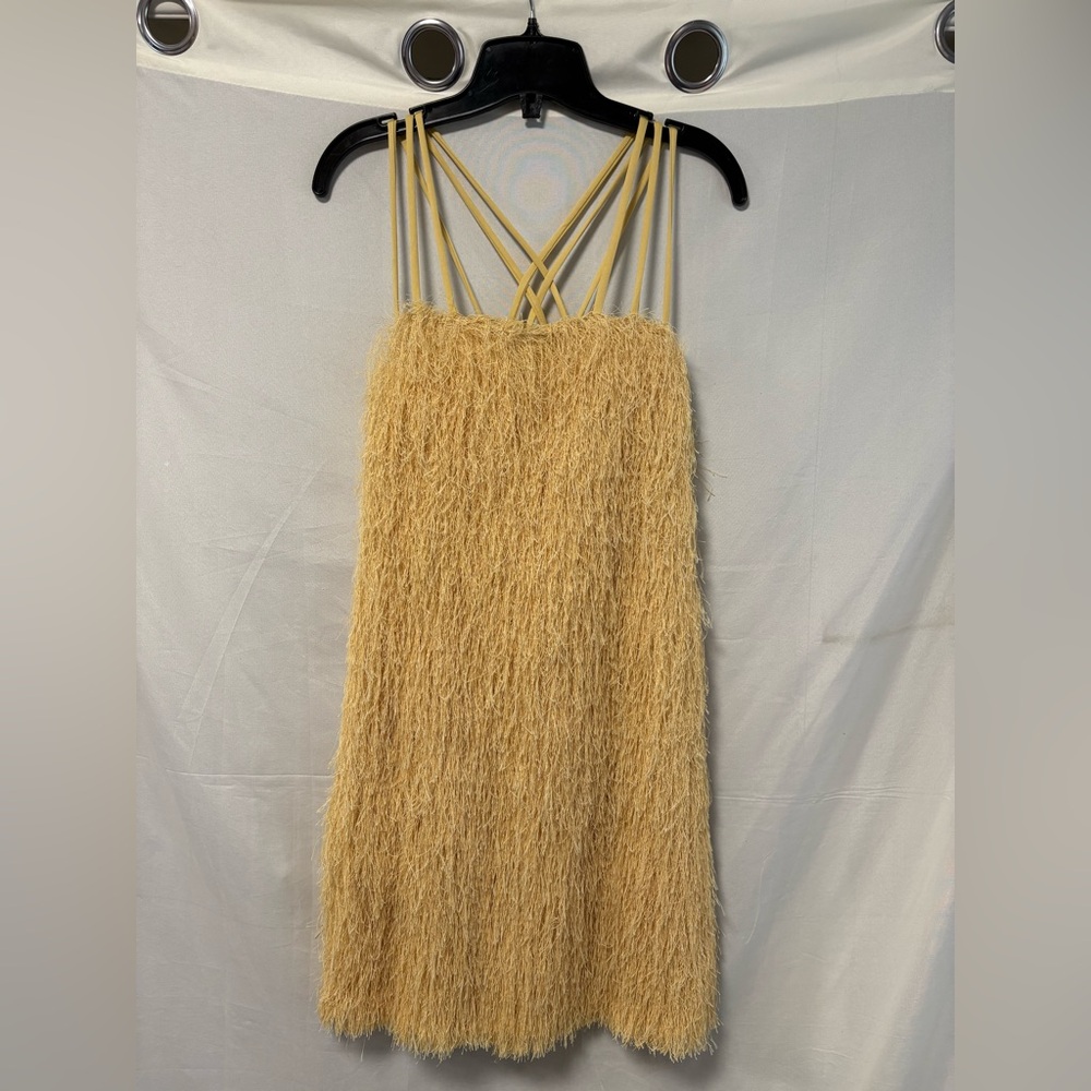 NWT Bailey 44 Fringe Dress in Metallic Yellow Size Medium